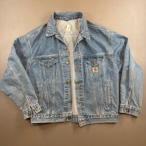 Vintage Carhartt J12 Denim Jacket USA Made Distressed Stone Mens Large